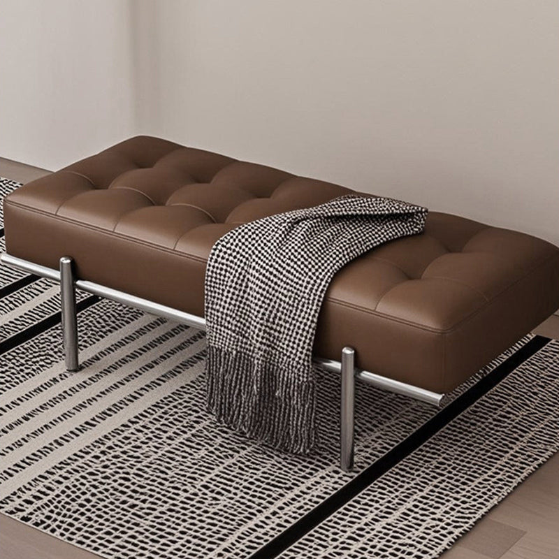 Contemporary Luxury Rectangular Carbon Steel Faux Nappa Leather Sponge Bench Backless Armless For Hallway