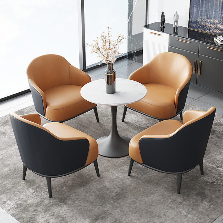 Contemporain Scandinave Arc Bois Massif Acier Carbone Cuir Éponge Chaise Accent Dossier Accoudoir Pour Bureau à Domicile 