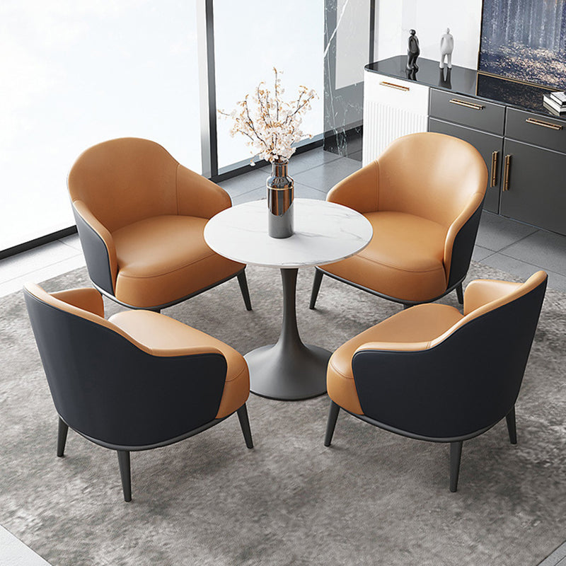 Contemporary Scandinavian Arc Solid Wood Carbon Steel Leather Sponge Accent Chair Backrest Armrest For Home Office