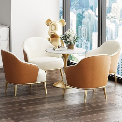 Contemporary Scandinavian Arc Solid Wood Carbon Steel Leather Sponge Accent Chair Backrest Armrest For Home Office