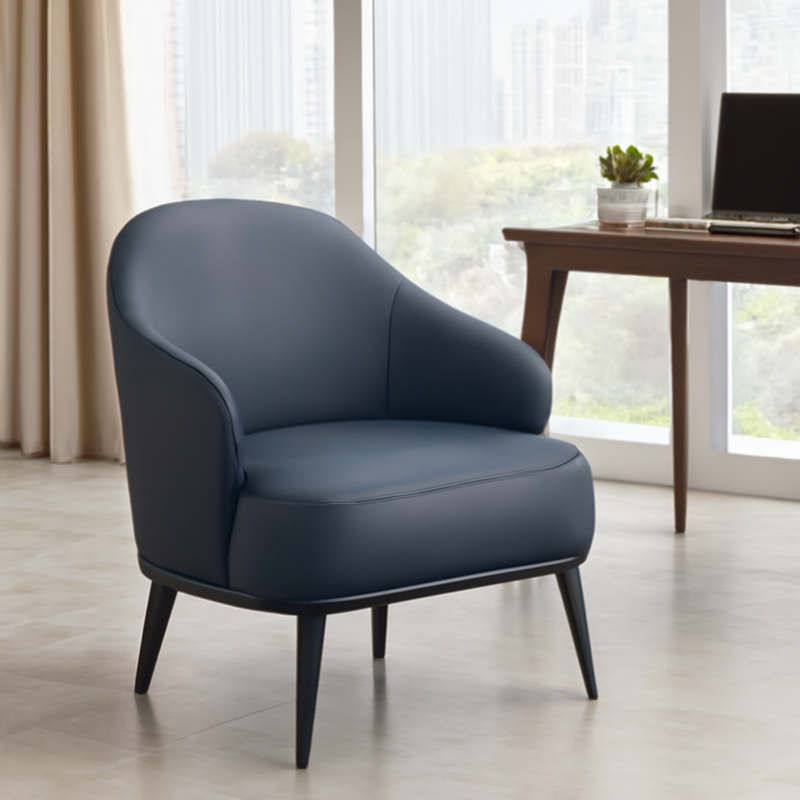 Contemporary Scandinavian Arc Solid Wood Carbon Steel Leather Sponge Accent Chair Backrest Armrest For Home Office