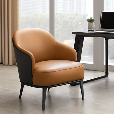 Contemporary Scandinavian Arc Solid Wood Carbon Steel Leather Sponge Accent Chair Backrest Armrest For Home Office