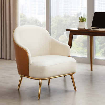 Contemporary Scandinavian Arc Solid Wood Carbon Steel Leather Sponge Accent Chair Backrest Armrest For Home Office