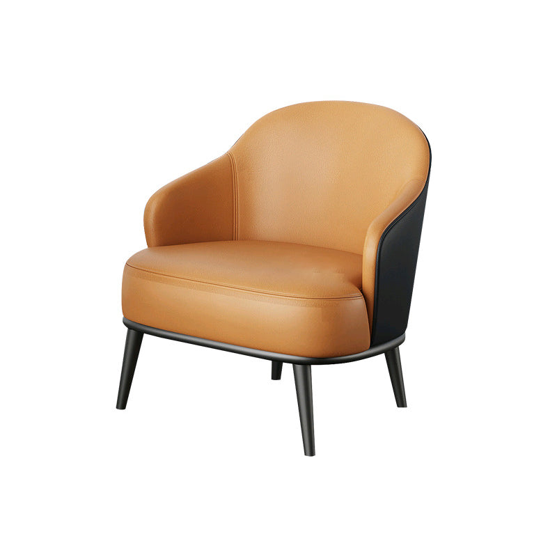 Contemporary Scandinavian Arc Solid Wood Carbon Steel Leather Sponge Accent Chair Backrest Armrest For Home Office
