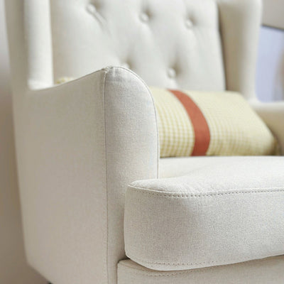 Contemporary Scandinavian Rectangular Solid Wood Cotton Linen Sponge Accent Chair Backrest Armrest For Living Room