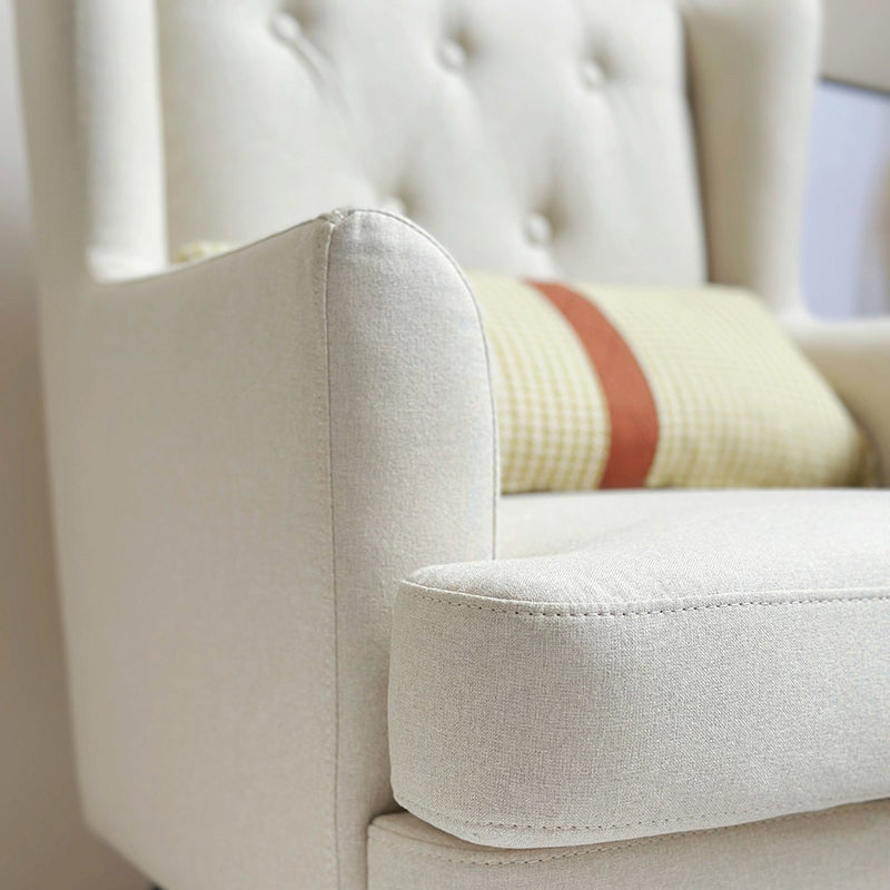 Contemporary Scandinavian Rectangular Solid Wood Cotton Linen Sponge Accent Chair Backrest Armrest For Living Room