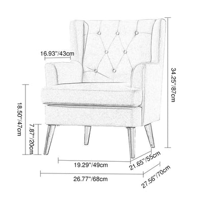 Contemporary Scandinavian Rectangular Solid Wood Cotton Linen Sponge Accent Chair Backrest Armrest For Living Room