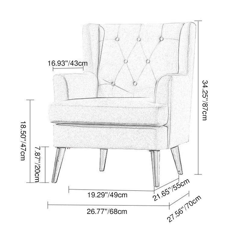 Contemporary Scandinavian Rectangular Solid Wood Cotton Linen Sponge Accent Chair Backrest Armrest For Living Room