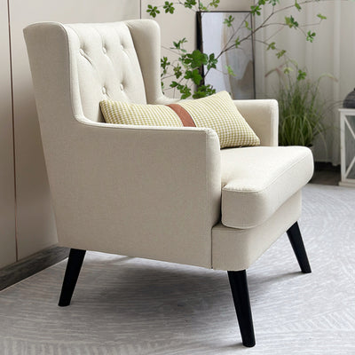Contemporary Scandinavian Rectangular Solid Wood Cotton Linen Sponge Accent Chair Backrest Armrest For Living Room