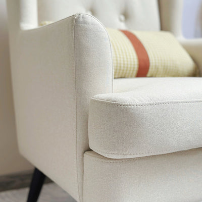 Contemporary Scandinavian Rectangular Solid Wood Cotton Linen Sponge Accent Chair Backrest Armrest For Living Room
