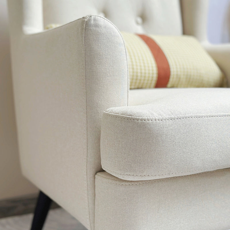 Contemporary Scandinavian Rectangular Solid Wood Cotton Linen Sponge Accent Chair Backrest Armrest For Living Room