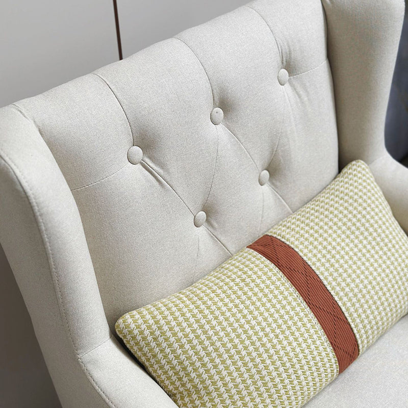 Contemporary Scandinavian Rectangular Solid Wood Cotton Linen Sponge Accent Chair Backrest Armrest For Living Room