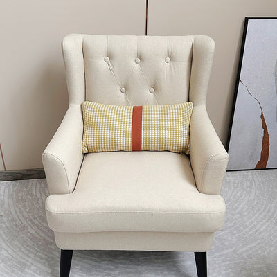Contemporary Scandinavian Rectangular Solid Wood Cotton Linen Sponge Accent Chair Backrest Armrest For Living Room