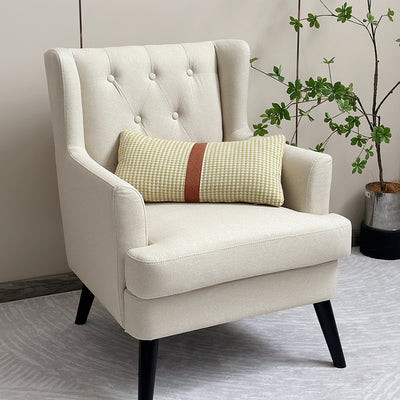 Contemporary Scandinavian Rectangular Solid Wood Cotton Linen Sponge Accent Chair Backrest Armrest For Living Room