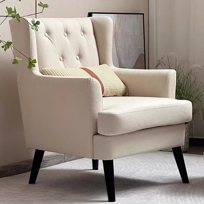 Contemporary Scandinavian Rectangular Solid Wood Cotton Linen Sponge Accent Chair Backrest Armrest For Living Room