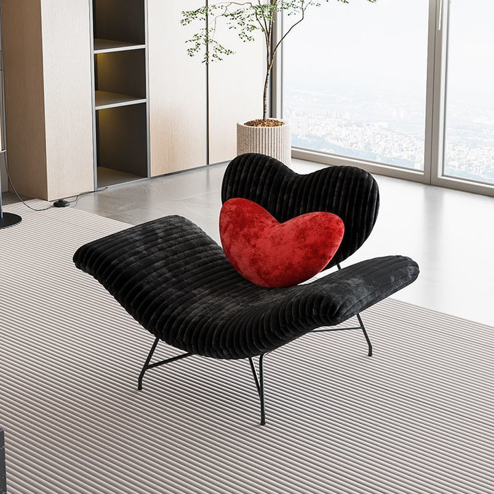 Moderner kreativer Akzentstuhl mit abnehmbarem herzförmigem Rückenlehnen-Design aus Eisen, Kunstangora, Schwamm und PP-Baumwolle, ohne Armlehnen, für das Wohnzimmer 