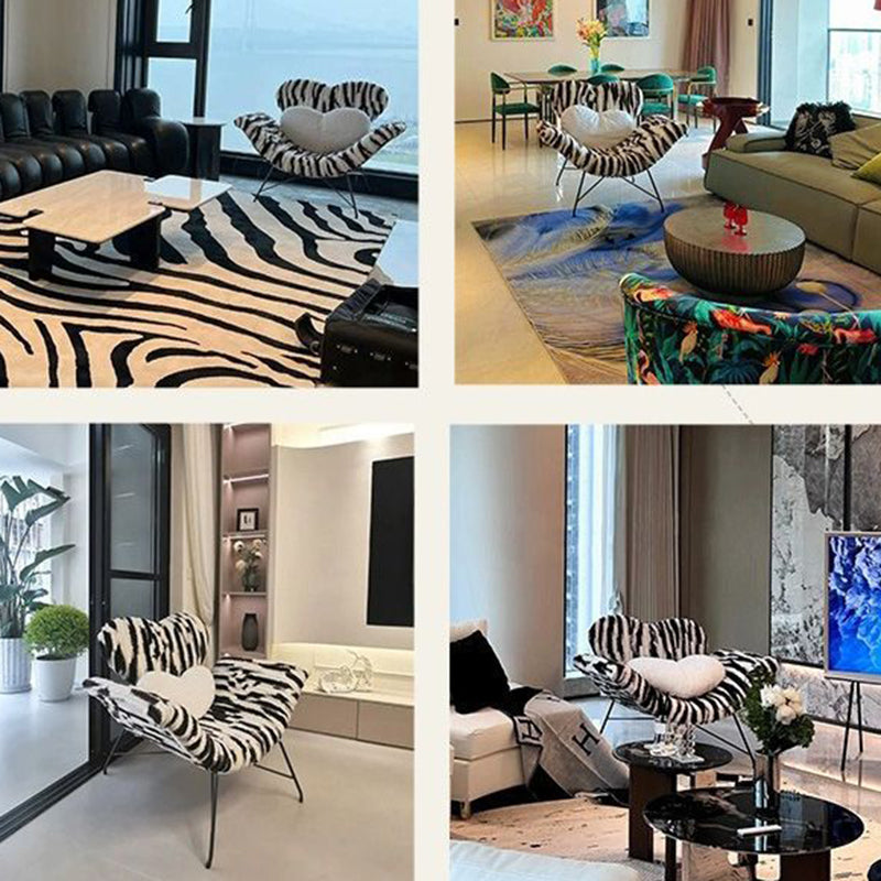 Contemporary Creative Detachable Heart Carbon Steel Faux Angora Sponge PP Cotton Accent Chair Backrest Armless For Living Room