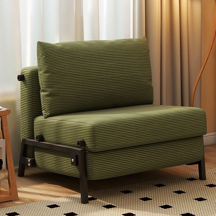Chaise d'appoint moderne minimaliste pliable rectangulaire en acier au carbone avec dossier en éponge et en velours côtelé sans accoudoirs pour salon 
