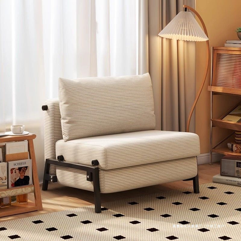 Modern Minimalist Foldable Rectangular Carbon Steel Corduroy Sponge Accent Chair Backrest Armless For Living Room