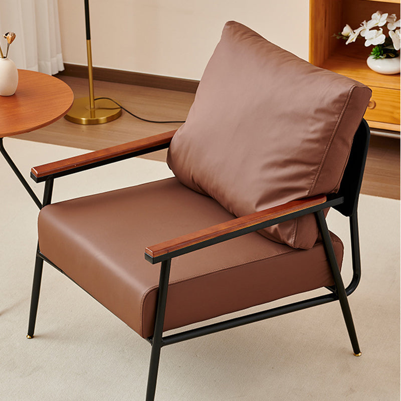 Contemporary Industrial Rectangular Carbon Steel Microfiber Leather Sponge Latex PP Cotton Accent Chair Backrest Armrest For Living Room