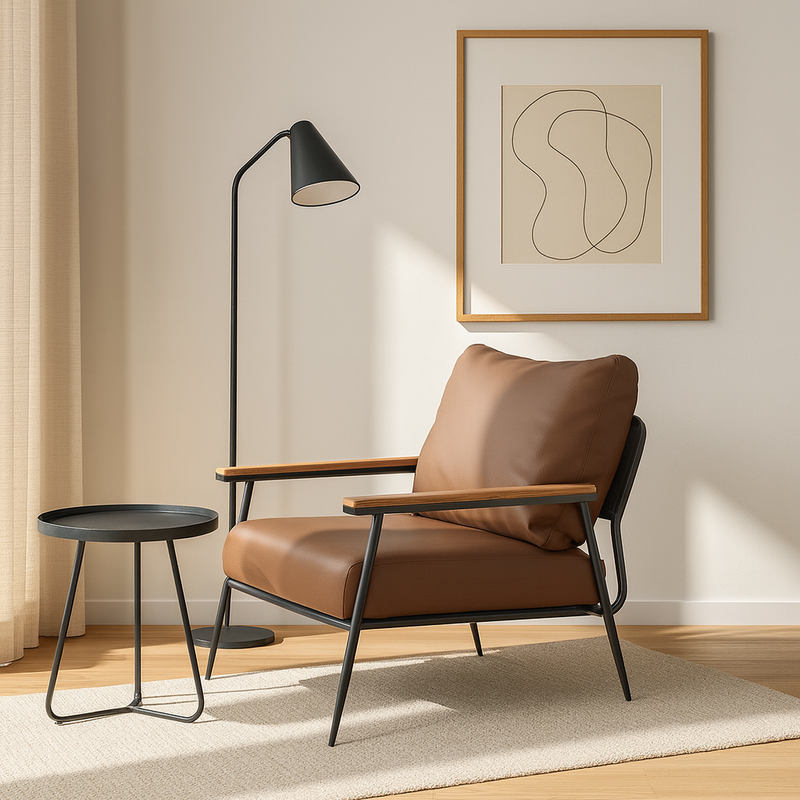 Contemporary Industrial Rectangular Carbon Steel Microfiber Leather Sponge Latex PP Cotton Accent Chair Backrest Armrest For Living Room