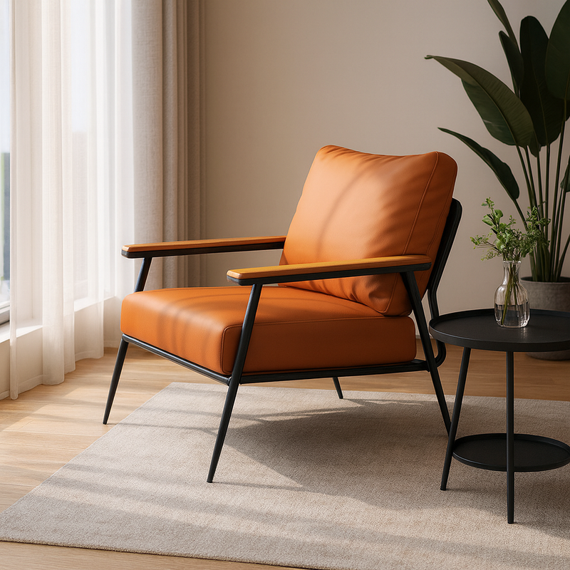 Contemporary Industrial Rectangular Carbon Steel Microfiber Leather Sponge Latex PP Cotton Accent Chair Backrest Armrest For Living Room