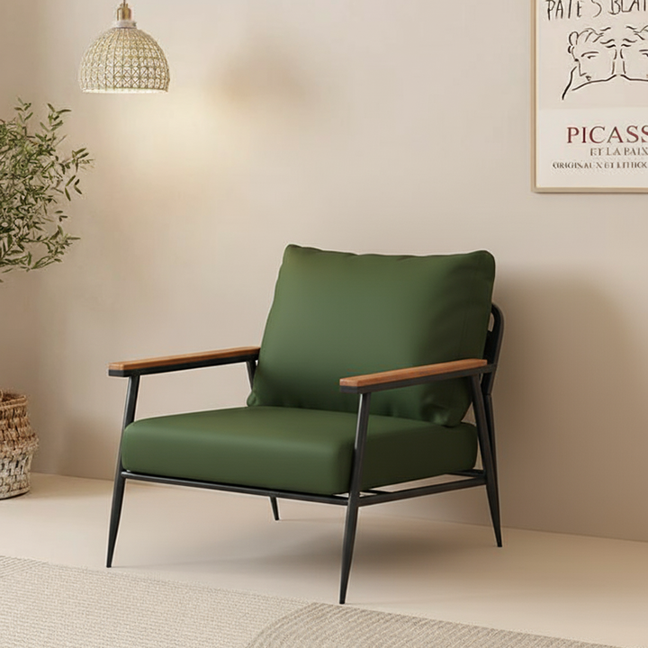 Contemporary Industrial Rectangular Carbon Steel Faux Nappa Leather Sponge Latex PP Cotton Accent Chair Backrest Armrest For Living Room