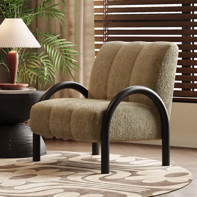 Traditional Vintage Arc Rectangular Plywood Carbon Steel Chenille Sponge Accent Chair Backrest Armrest For Living Room