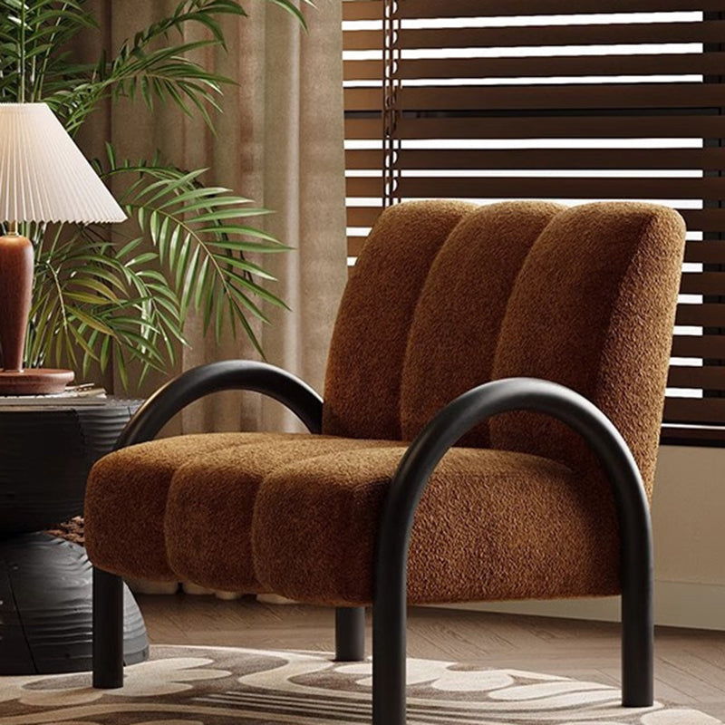 Traditional Vintage Arc Rectangular Plywood Carbon Steel Chenille Sponge Accent Chair Backrest Armrest For Living Room