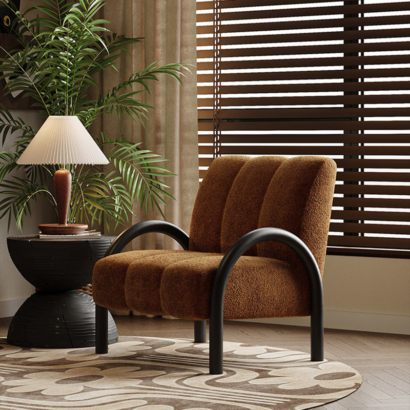 Traditional Vintage Arc Rectangular Plywood Carbon Steel Chenille Sponge Accent Chair Backrest Armrest For Living Room