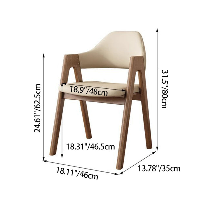 Chaise de salle à manger contemporaine scandinave en bois massif en forme de V avec dossier et accoudoirs en cuir microfibre et éponge 