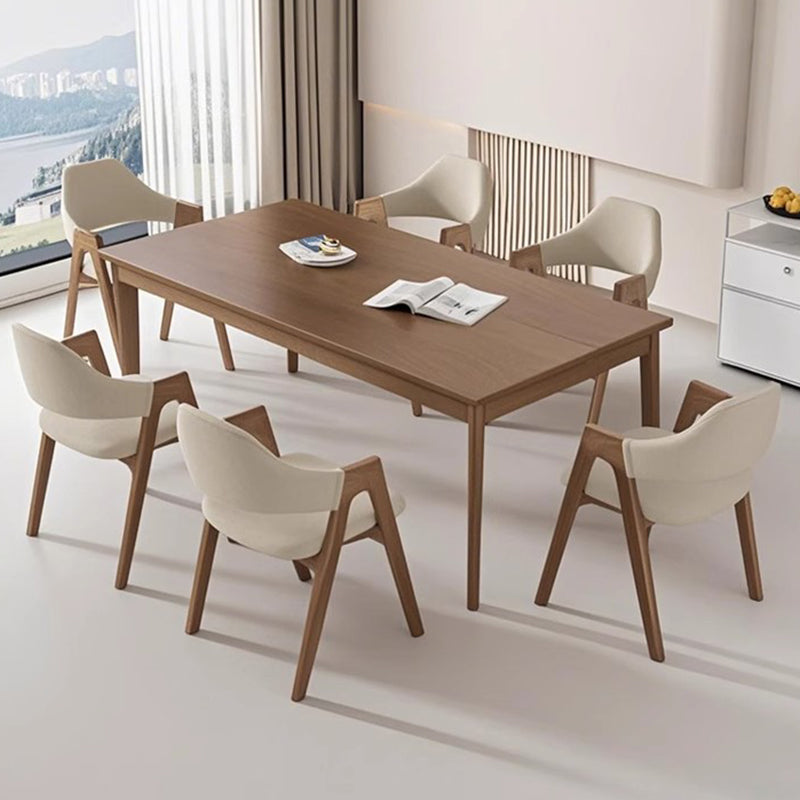 Chaise de salle à manger contemporaine scandinave en bois massif en forme de V avec dossier et accoudoirs en cuir microfibre et éponge 