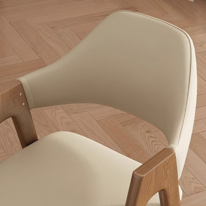Chaise de salle à manger contemporaine scandinave en bois massif en forme de V avec dossier et accoudoirs en cuir microfibre et éponge 