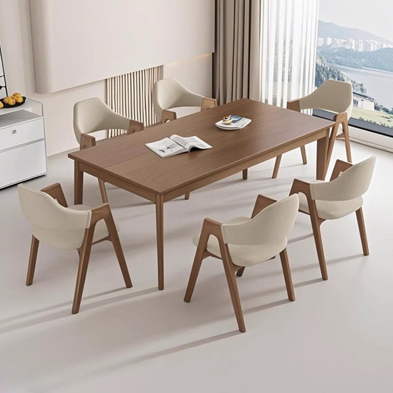 Chaise de salle à manger contemporaine scandinave en bois massif en forme de V avec dossier et accoudoirs en cuir microfibre et éponge 