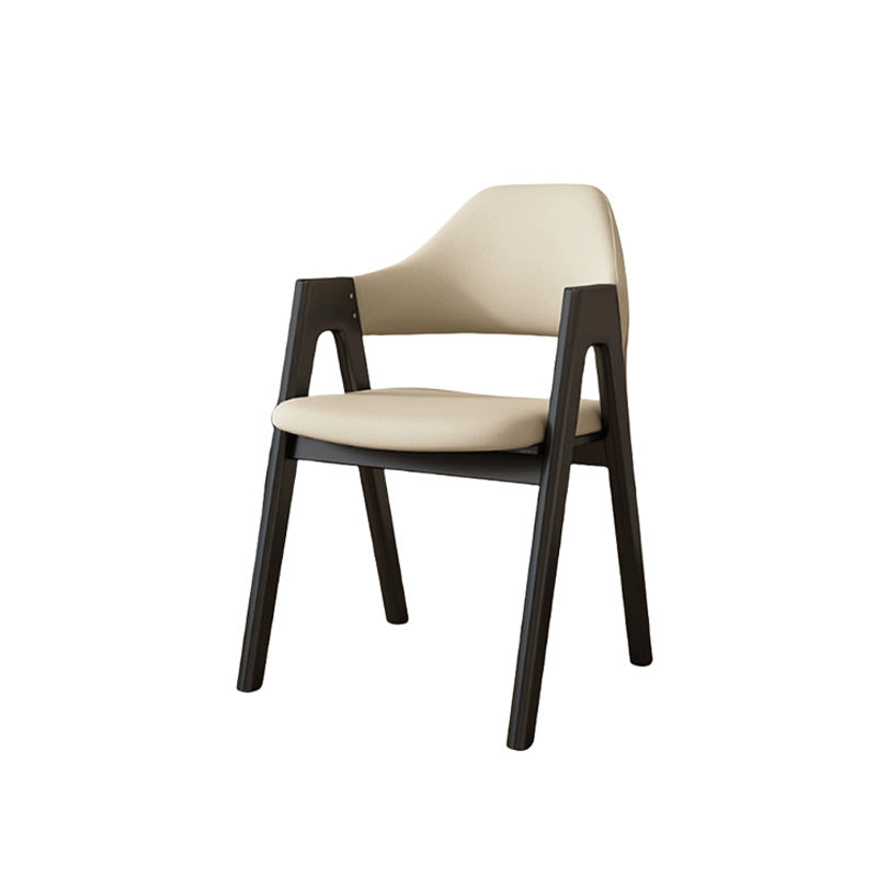 Chaise de salle à manger contemporaine scandinave en bois massif en forme de V avec dossier et accoudoirs en cuir microfibre et éponge 