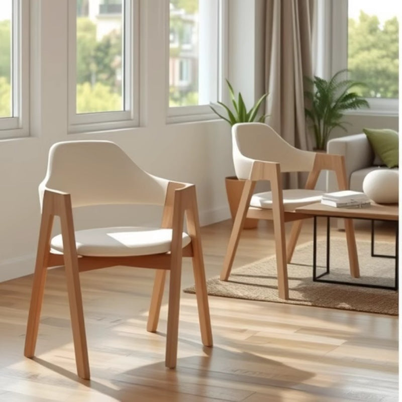 Chaise de salle à manger contemporaine scandinave en bois massif en forme de V avec dossier et accoudoirs en cuir microfibre et éponge 