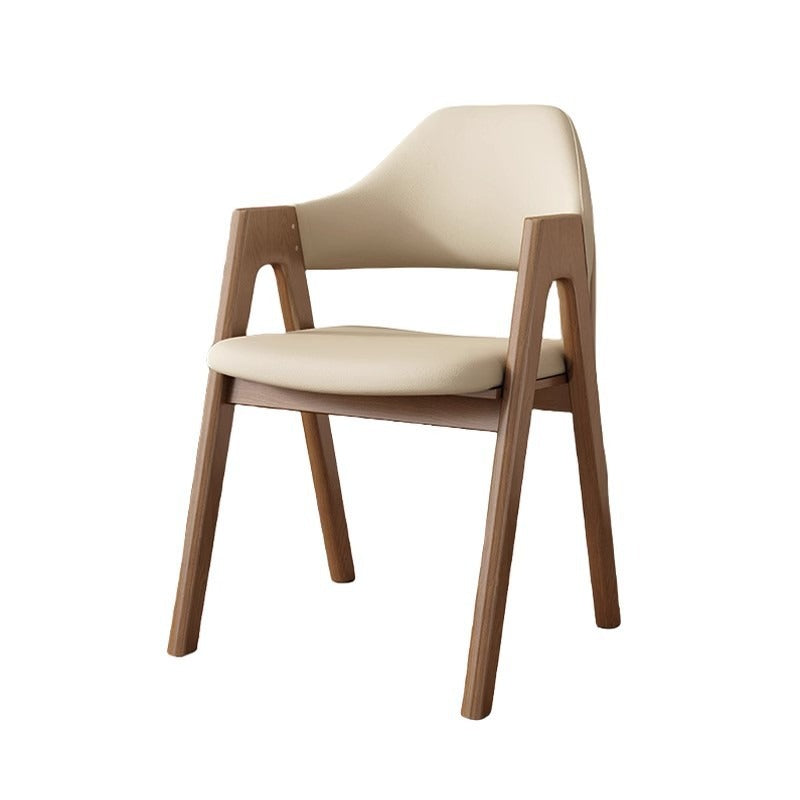 Chaise de salle à manger contemporaine scandinave en bois massif en forme de V avec dossier et accoudoirs en cuir microfibre et éponge 