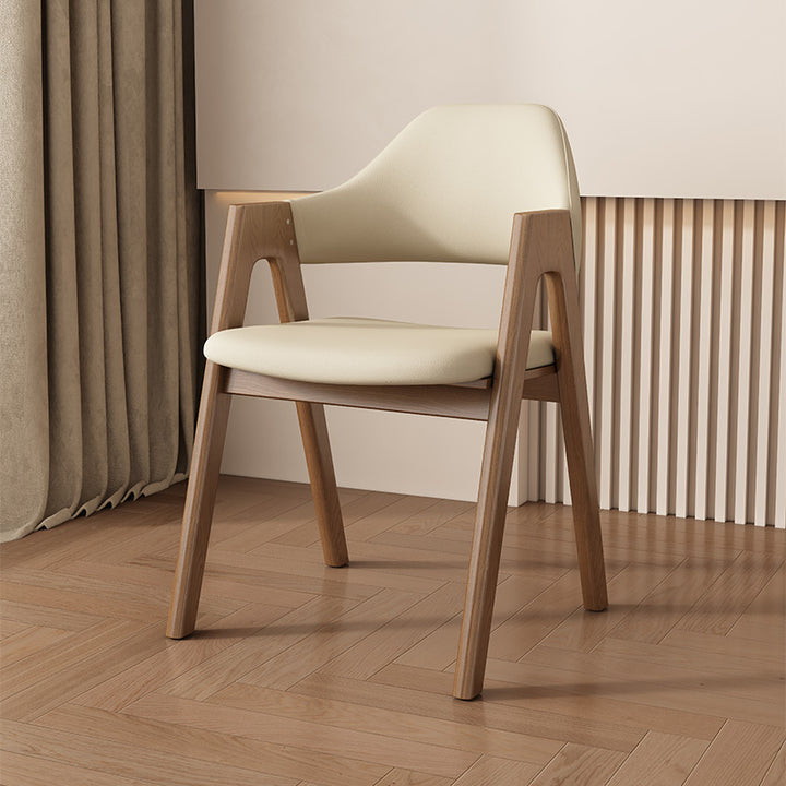 Chaise de salle à manger contemporaine scandinave en bois massif en forme de V avec dossier et accoudoirs en cuir microfibre et éponge 