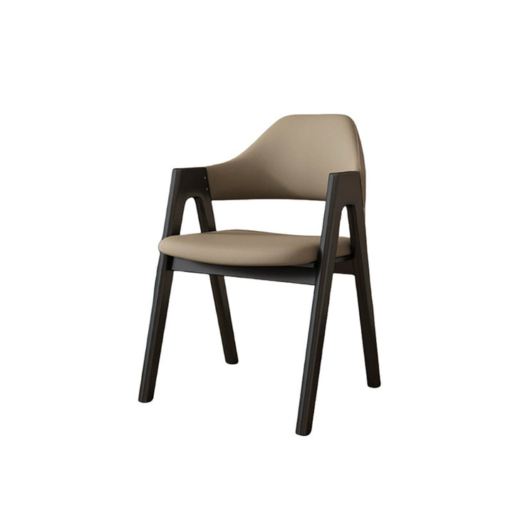 Chaise de salle à manger contemporaine scandinave en bois massif en forme de V avec dossier et accoudoirs en cuir microfibre et éponge 