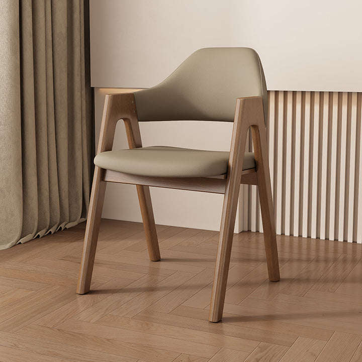 Chaise de salle à manger contemporaine scandinave en bois massif en forme de V avec dossier et accoudoirs en cuir microfibre et éponge 