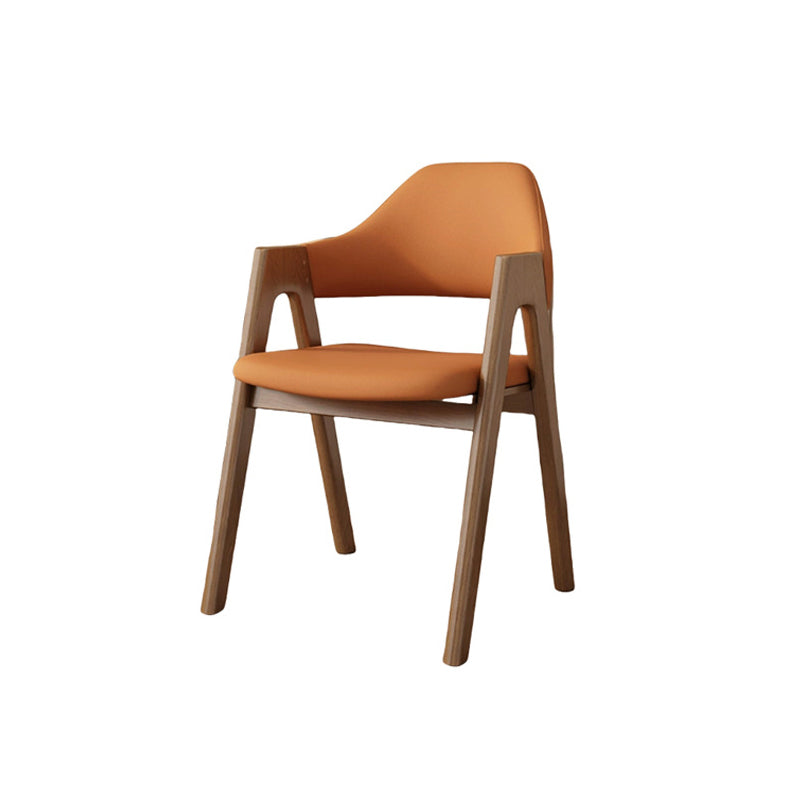 Chaise de salle à manger contemporaine scandinave en bois massif en forme de V avec dossier et accoudoirs en cuir microfibre et éponge 