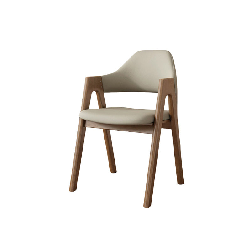 Chaise de salle à manger contemporaine scandinave en bois massif en forme de V avec dossier et accoudoirs en cuir microfibre et éponge 
