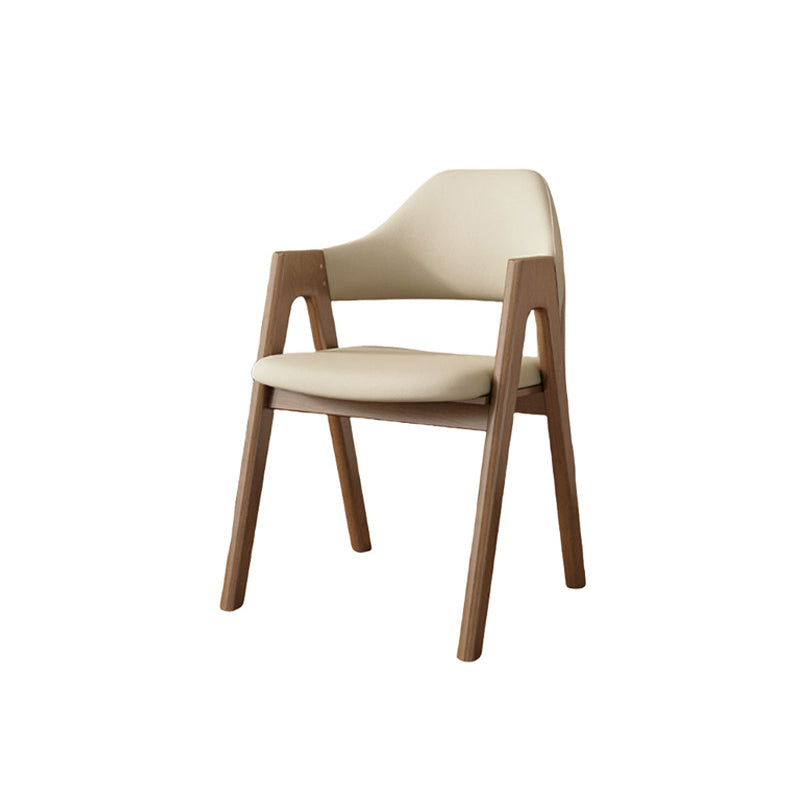 Chaise de salle à manger contemporaine scandinave en bois massif en forme de V avec dossier et accoudoirs en cuir microfibre et éponge 