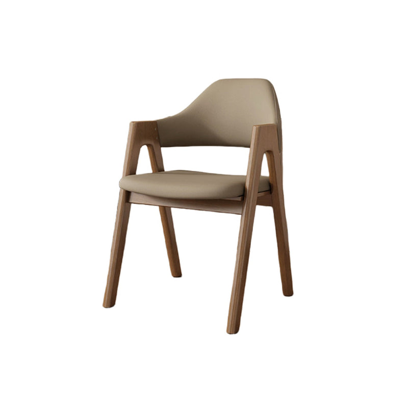 Chaise de salle à manger contemporaine scandinave en bois massif en forme de V avec dossier et accoudoirs en cuir microfibre et éponge 