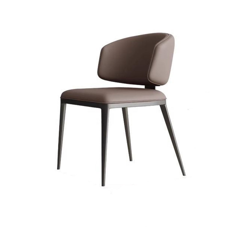 Chaise de salle à manger contemporaine en acier au carbone de luxe avec dossier sans accoudoirs en similicuir et éponge 