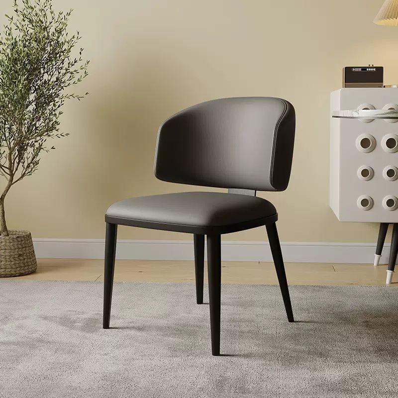 Contemporary Luxury Arc Carbon Steel Faux Leather Sponge Dining Chair Backrest Armless For Dining Room