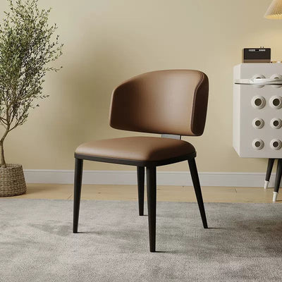 Contemporary Luxury Arc Carbon Steel Faux Leather Sponge Dining Chair Backrest Armless For Dining Room