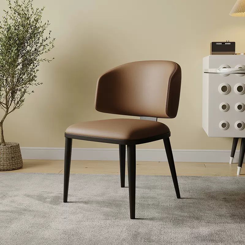 Contemporary Luxury Arc Carbon Steel Faux Leather Sponge Dining Chair Backrest Armless For Dining Room