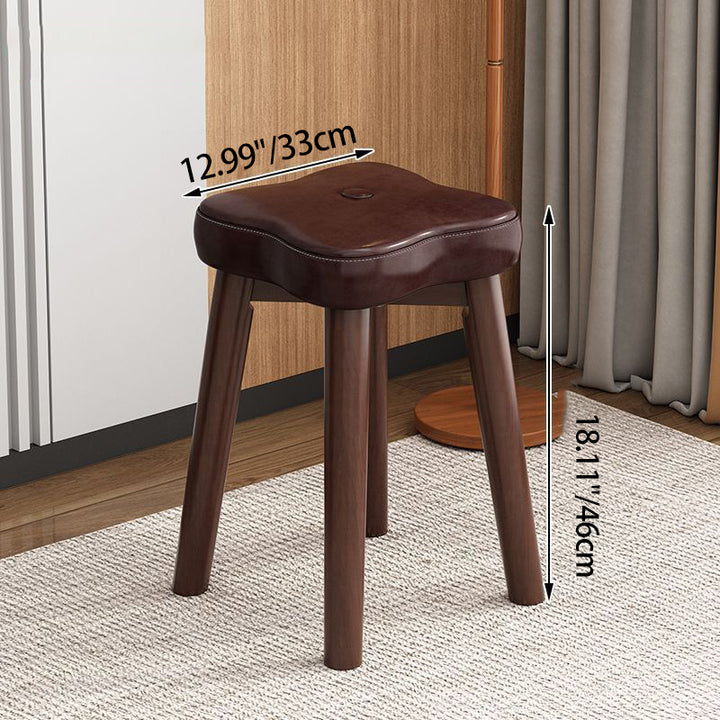 Traditional Vintage Flower Solid Wood Faux Oil Wax Leather Sponge Stackable Low Stool Backless Armless For Living Room