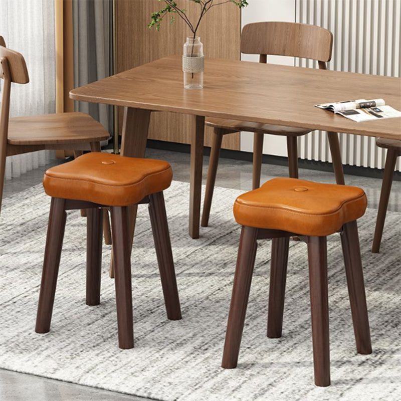 Traditional Vintage Flower Solid Wood Faux Oil Wax Leather Sponge Stackable Low Stool Backless Armless For Living Room